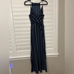 Scobe Navy Dress with White Stripes
